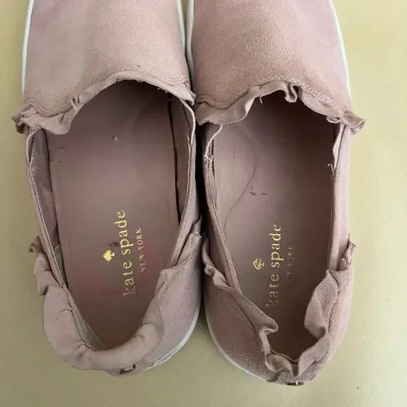 Kate Spade Lillie Pink Suede Ruffle Slip-On Sneakers Leather Upper Size 8.5 - Picture 6 of 14